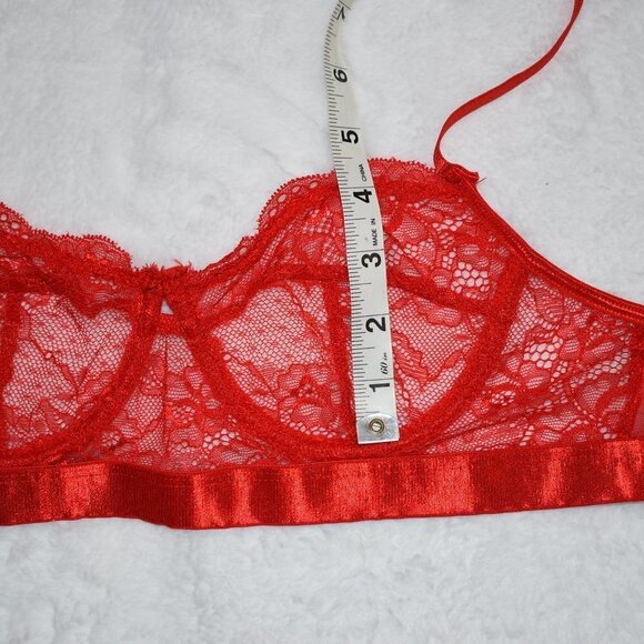 PrettyLittleThing Sz L Lace Underwire Unlined Bra Red Sexy - Picture 14 of 15